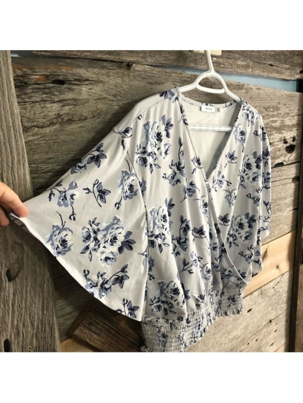 RICKI'S Size Small Light Blue Floral Front Crossover Top - Picture 2 of 5